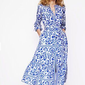Mia Tiered Shirt Dress Gallery Blue, Vine Tile by Boden /US size 4